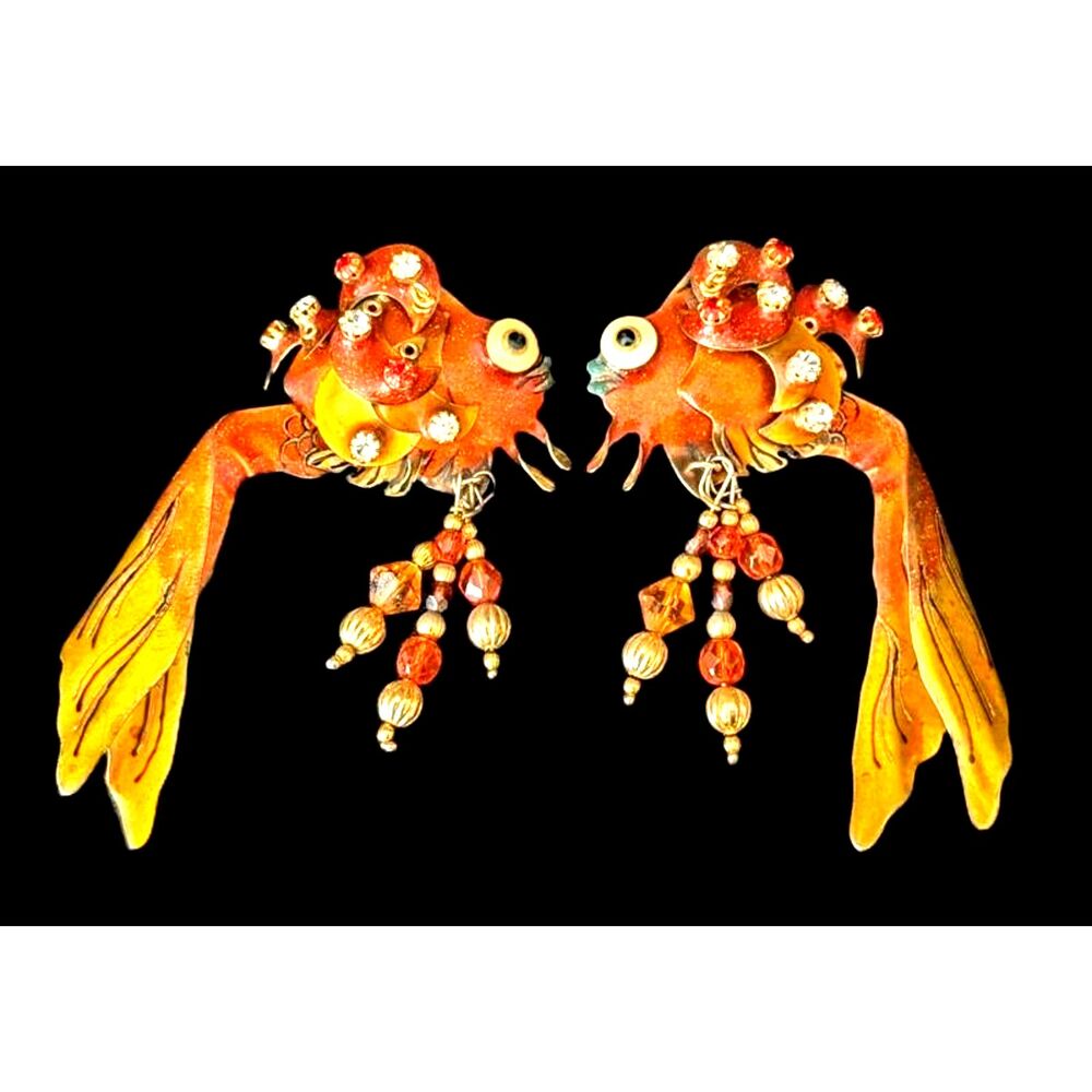 Lunch at the Ritz Bubbles and Goldie goldfish Earrings Austrian crystals beads